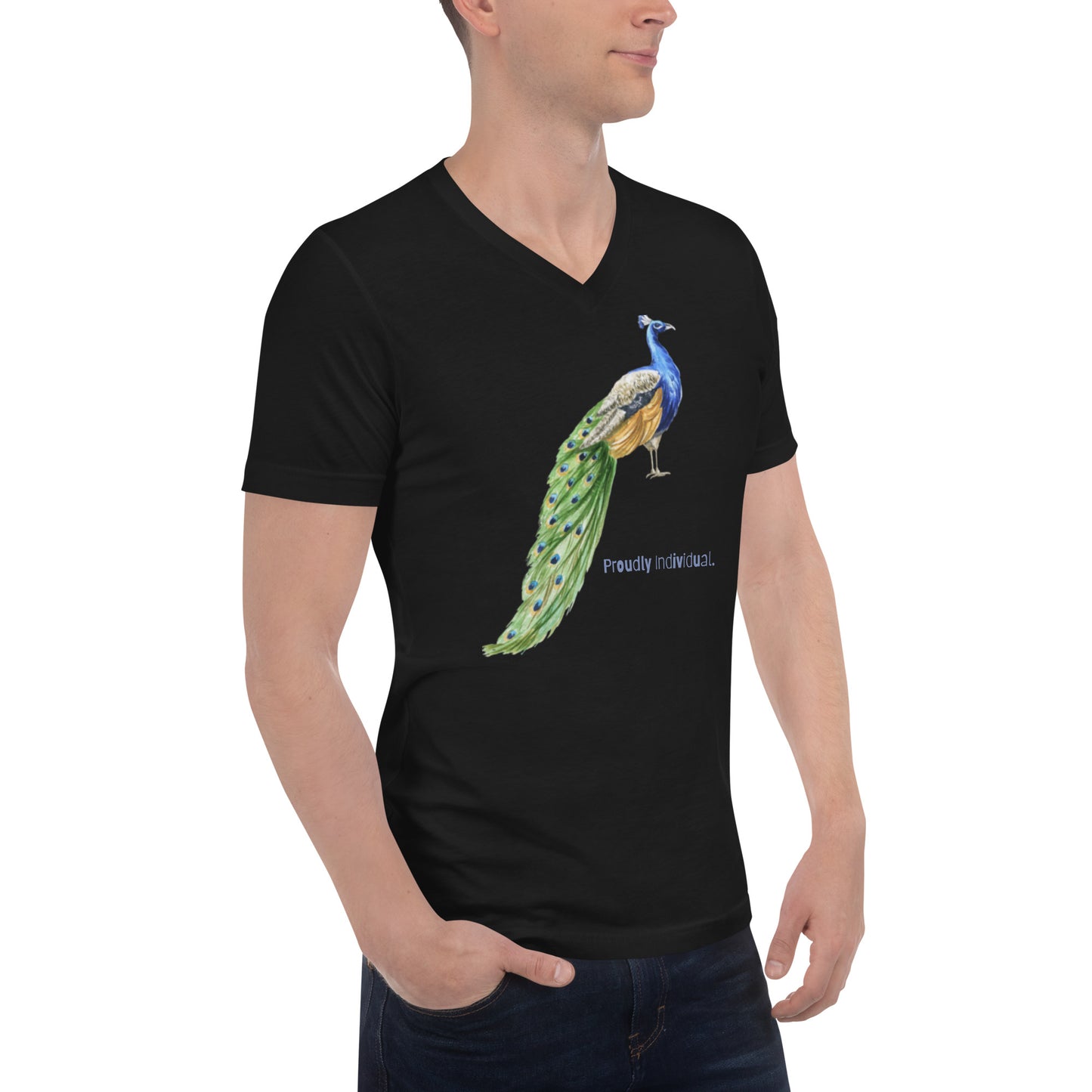 Unisex Proud Peacock Short Sleeve V-Neck T-Shirt
