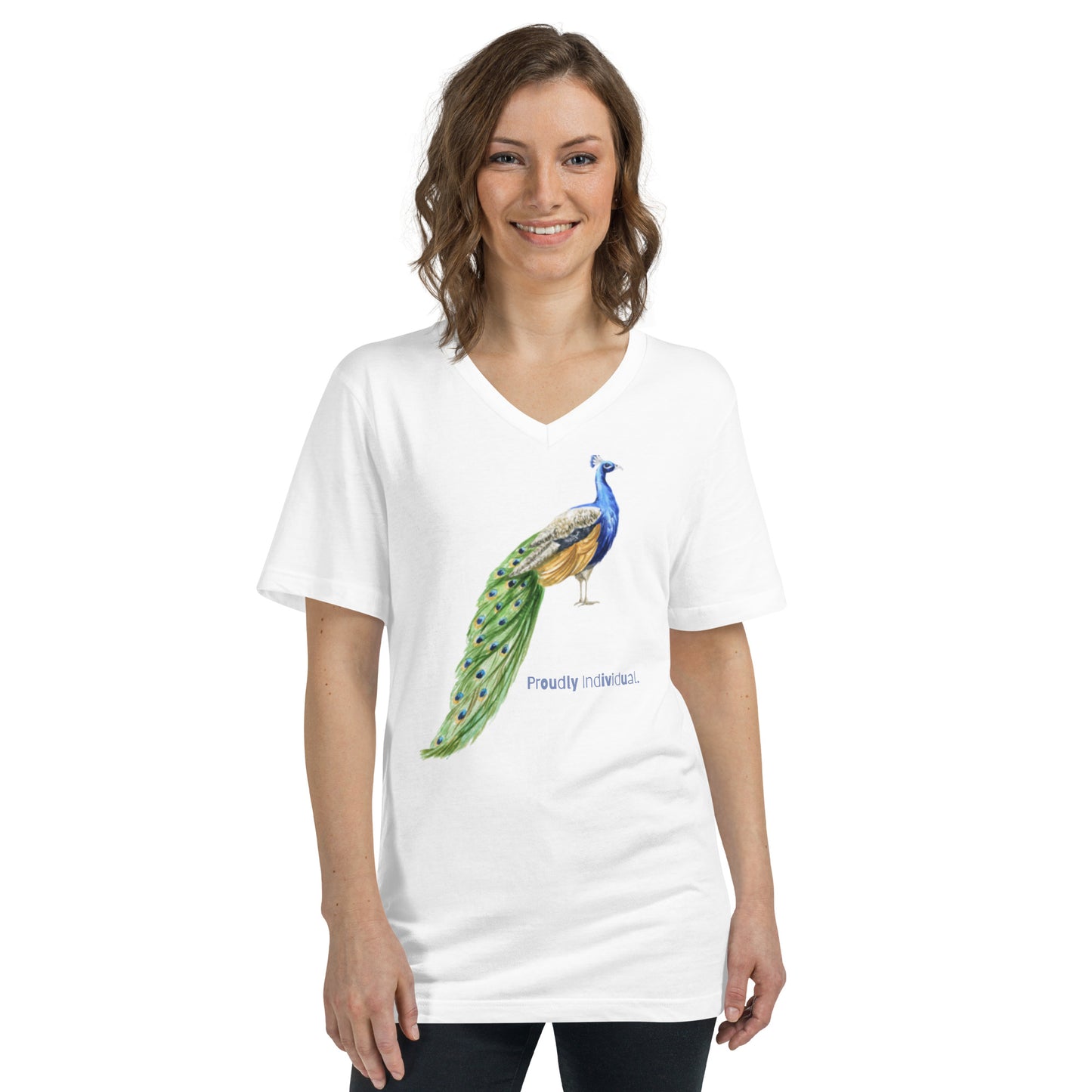 Unisex Proud Peacock Short Sleeve V-Neck T-Shirt