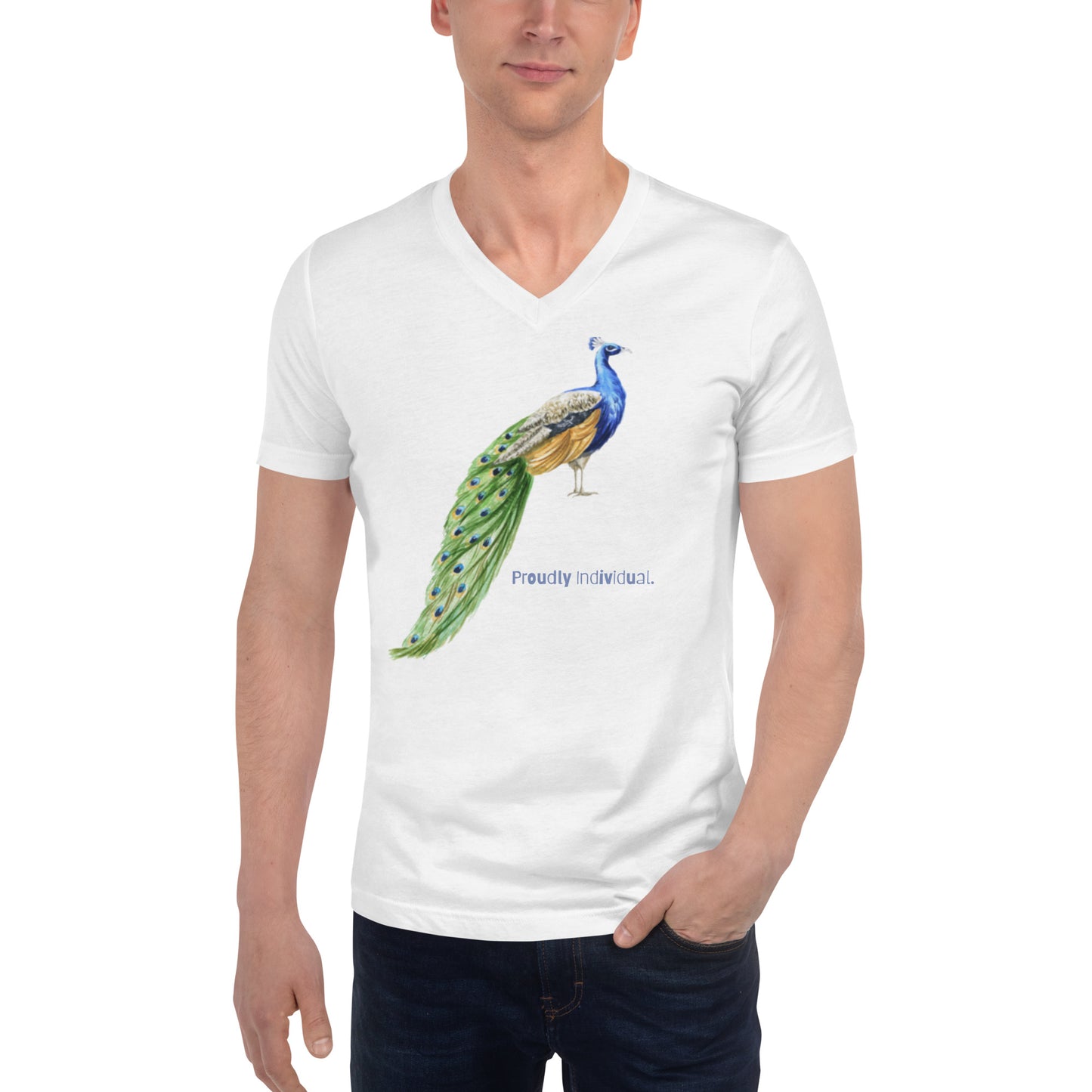Unisex Proud Peacock Short Sleeve V-Neck T-Shirt