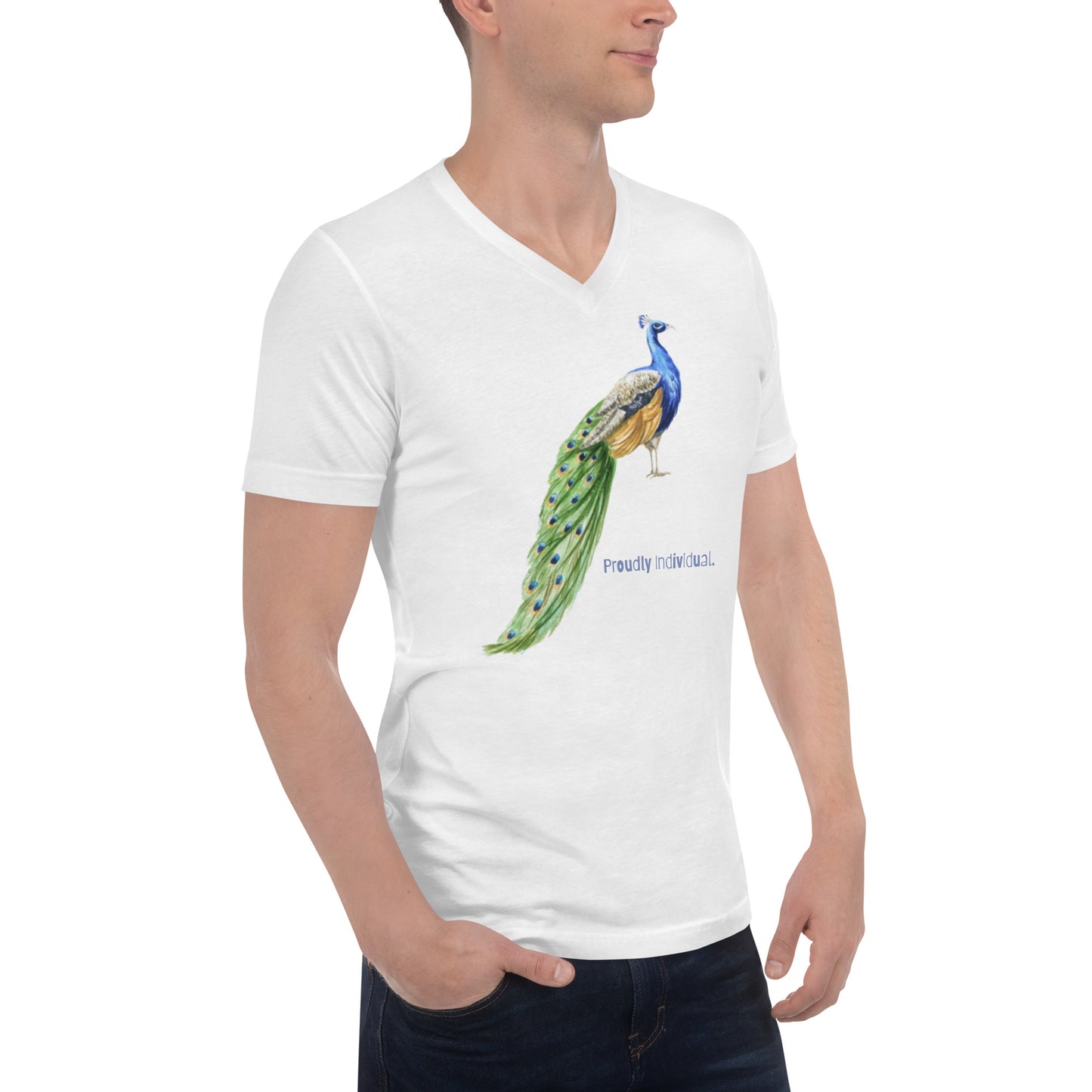 Unisex Proud Peacock Short Sleeve V-Neck T-Shirt