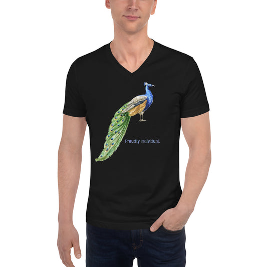 Unisex Proud Peacock Short Sleeve V-Neck T-Shirt